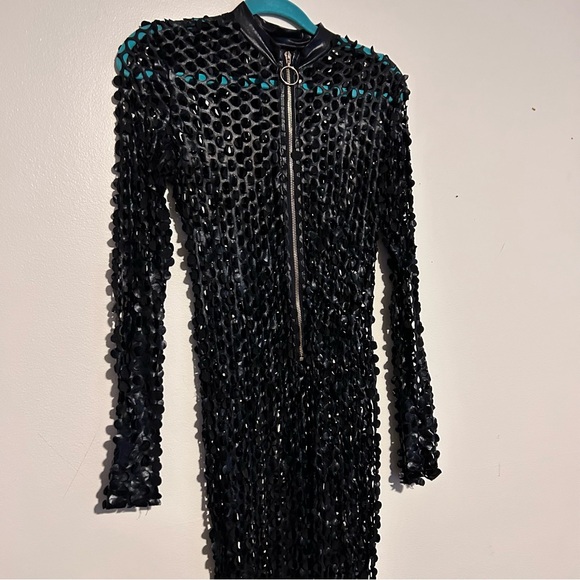 Fashionable Faux Leather Black Jumpsuit - Picture 2 of 6